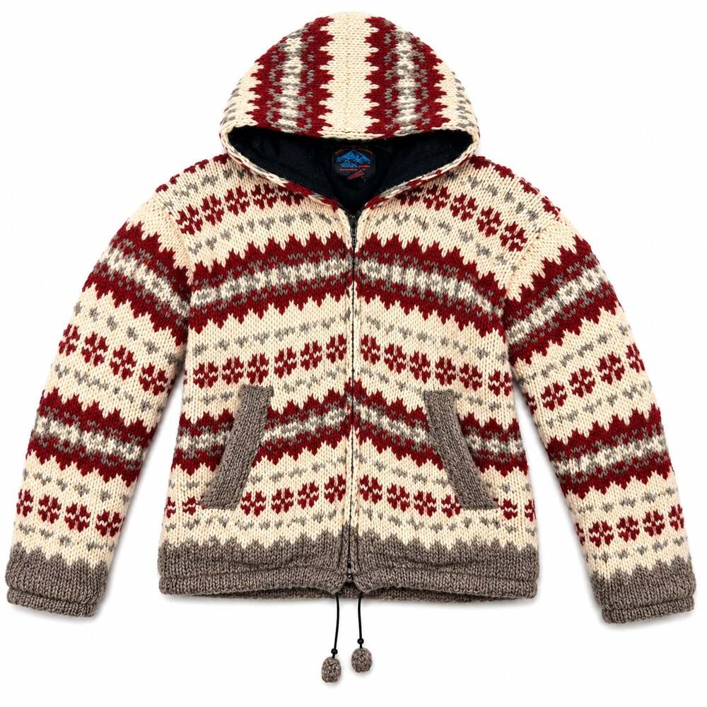 Himalayan Mountain Jacket Women's Handmade in Nepal 100% Wool Nordic Fair Isle Z